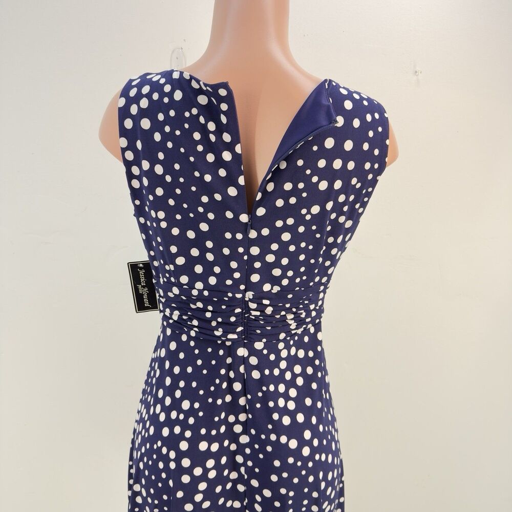 Jessica Howard Womens Midi Stretchy Dress Size PM Missy Blue White Polka Dots - Picture 15 of 15